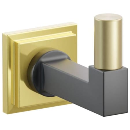 Emtek SELECT Single Robe Hook with Unlacquered Brass Step Square Rose, Satin Brass Smooth Tip, and Choice of Square Stem Finish Unlacquered Brass Rosette / Flat Black Stem / Satin Brass Tip