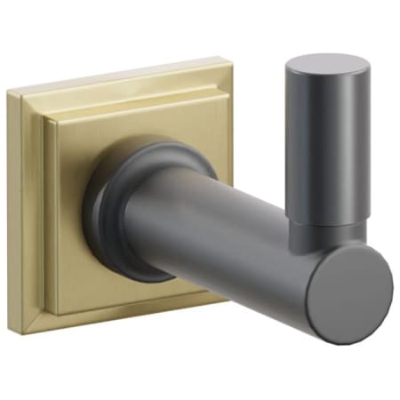 Emtek SELECT Single Robe Hook with Satin Brass Step Square Rose, Oil Rubbed Bronze Smooth Tip, and Choice of Round Stem Finish Satin Brass Rosette / Flat Black Stem / Oil Rubbed Bronze Tip