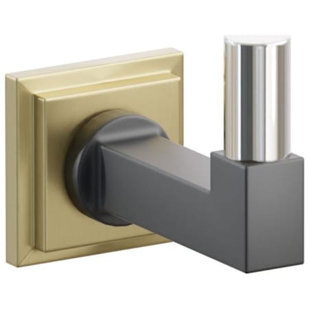Emtek SELECT Single Robe Hook with Satin Brass Step Square Rose, Polished Nickel Smooth Tip, and Choice of Square Stem Finish Satin Brass Rosette / Flat Black Stem / Polished Nickel Tip