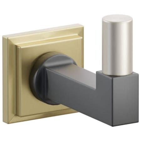 Emtek SELECT Single Robe Hook with Satin Brass Step Square Rose, Satin Nickel Smooth Tip, and Choice of Square Stem Finish Satin Brass Rosette / Flat Black Stem / Satin Nickel Tip