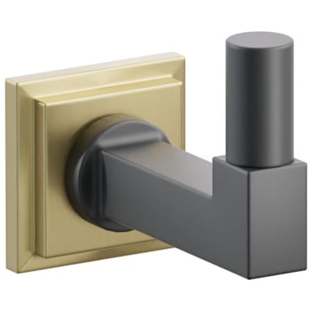 Emtek SELECT Single Robe Hook with Satin Brass Step Square Rose and Choice of Square Stem/Smooth Tip Finish Satin Brass Rosette / Flat Black Stem / Flat Black Tip
