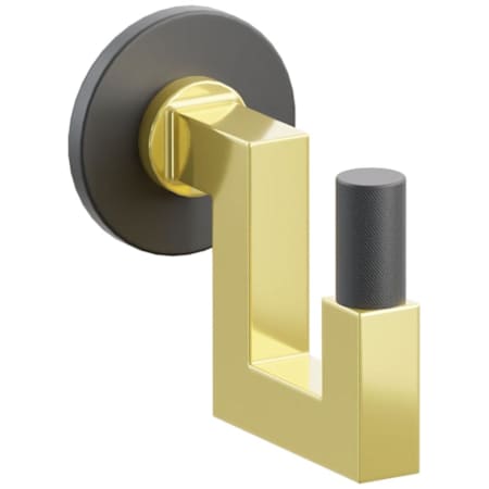 Emtek SELECT Single U Robe Hook with Unlacquered Brass Square Stem and Choice of Small Disc Rose/Knurled Tip Finish Flat Black Rosette / Unlacquered Brass Stem / Flat Black Tip