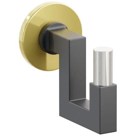 Emtek SELECT Single U Robe Hook with Unlacquered Brass Small Disc Rose, Polished Nickel Knurled Tip, and Choice of Square Stem Finish Unlacquered Brass Rosette / Flat Black Stem / Polished Nickel Tip
