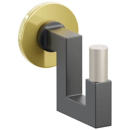 Emtek SELECT Single U Robe Hook with Unlacquered Brass Small Disc Rose, Satin Nickel Knurled Tip, and Choice of Square Stem Finish Unlacquered Brass Rosette / Flat Black Stem / Satin Nickel Tip