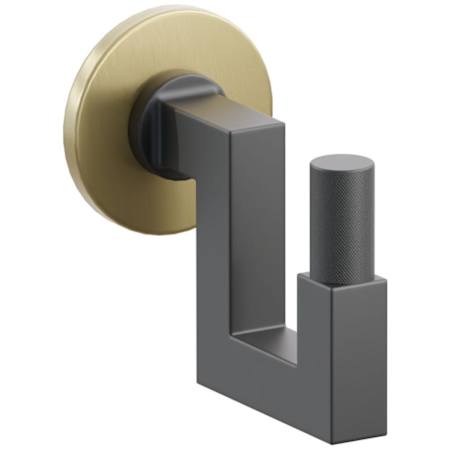 Emtek SELECT Single U Robe Hook with Satin Brass Small Disc Rose and Choice of Square Stem/Knurled Tip Finish Satin Brass Rosette / Flat Black Stem / Flat Black Tip