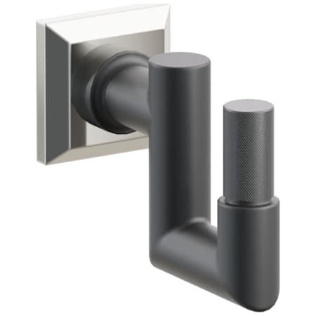 Emtek SELECT Single U Robe Hook with Polished Nickel Chamfered Square Rose, Oil Rubbed Bronze Knurled Tip, and Choice of Round Stem Finish Polished Nickel Rosette / Flat Black Stem / Oil Rubbed Bronze Tip