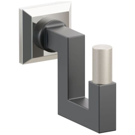 Emtek SELECT Single U Robe Hook with Polished Nickel Chamfered Square Rose, Satin Nickel Knurled Tip, and Choice of Square Stem Finish Polished Nickel Rosette / Flat Black Stem / Satin Nickel Tip