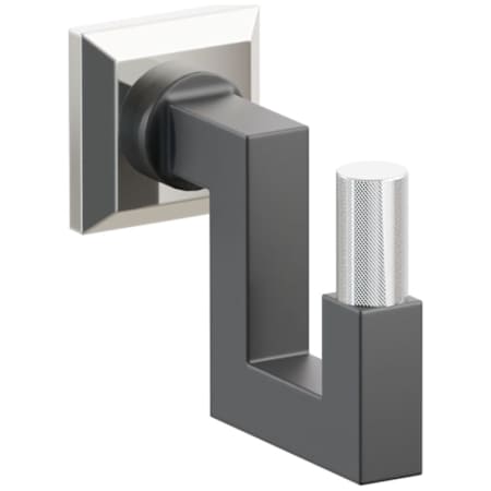 Emtek SELECT Single U Robe Hook with Polished Nickel Chamfered Square Rose, Polished Chrome Knurled Tip, and Choice of Square Stem Finish Polished Nickel Rosette / Flat Black Stem / Polished Chrome Tip