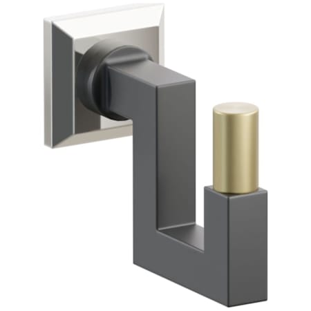 Emtek SELECT Single U Robe Hook with Polished Nickel Chamfered Square Rose, Satin Brass Smooth Tip, and Choice of Square Stem Finish Polished Nickel Rosette / Flat Black Stem / Satin Brass Tip