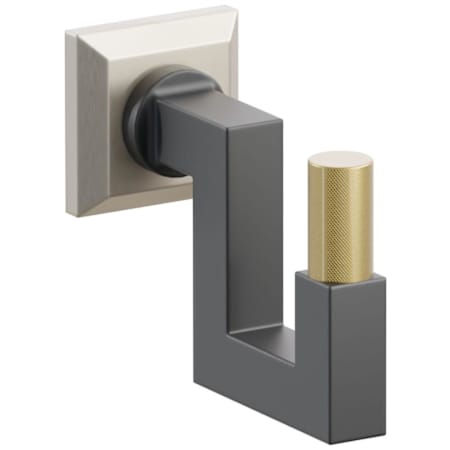 Emtek SELECT Single U Robe Hook with Satin Nickel Chamfered Square Rose, French Antique Knurled Tip, and Choice of Square Stem Finish Satin Nickel Rosette / Flat Black Stem / French Antique Tip