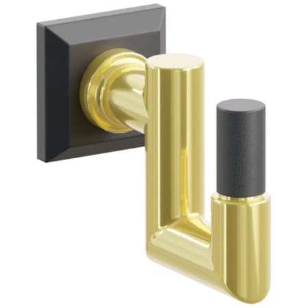 Emtek SELECT Single U Robe Hook with Unlacquered Brass Round Stem and Choice of Chamfered Square Rose/Knurled Tip Finish Flat Black Rosette / Unlacquered Brass Stem / Flat Black Tip