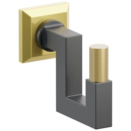 Emtek SELECT Single U Robe Hook with Unlacquered Brass Chamfered Square Rose, French Antique Knurled Tip, and Choice of Square Stem Finish Unlacquered Brass Rosette / Flat Black Stem / French Antique Tip