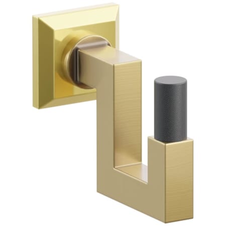 Emtek SELECT Single U Robe Hook with Unlacquered Brass Chamfered Square Rose, Flat Black Knurled Tip, and Choice of Square Stem Finish Unlacquered Brass Rosette / French Antique Stem / Flat Black Tip