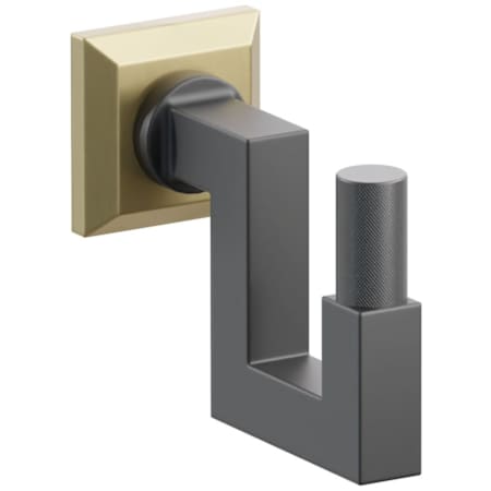 Emtek SELECT Single U Robe Hook with Satin Brass Chamfered Square Rose, Oil Rubbed Bronze Knurled Tip, and Choice of Square Stem Finish Satin Brass Rosette / Flat Black Stem / Oil Rubbed Bronze Tip