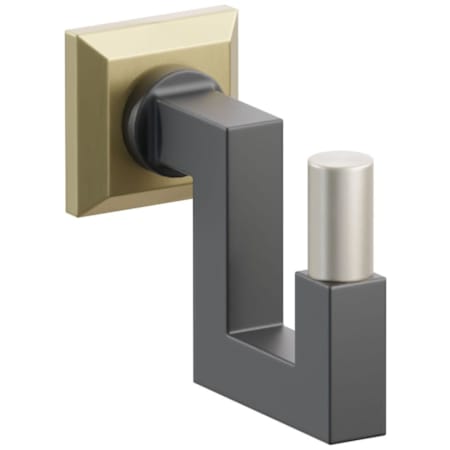 Emtek SELECT Single U Robe Hook with Satin Brass Chamfered Square Rose, Satin Nickel Smooth Tip, and Choice of Square Stem Finish Satin Brass Rosette / Flat Black Stem / Satin Nickel Tip