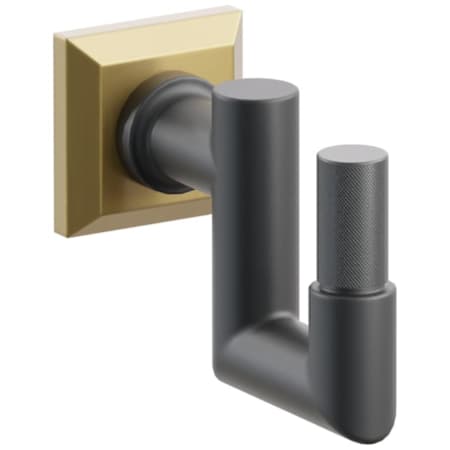 Emtek SELECT Single U Robe Hook with French Antique Chamfered Square Rose, Oil Rubbed Bronze Knurled Tip, and Choice of Round Stem Finish French Antique Rosette / Flat Black Stem / Oil Rubbed Bronze Tip