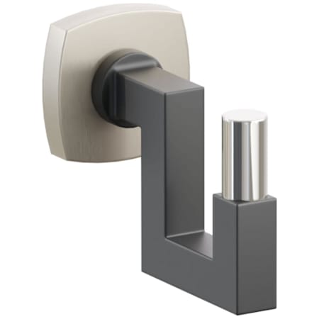 Emtek SELECT Single U Robe Hook with Satin Nickel Soft Square Rose, Polished Nickel Smooth Tip, and Choice of Square Stem Finish Satin Nickel Rosette / Flat Black Stem / Polished Nickel Tip