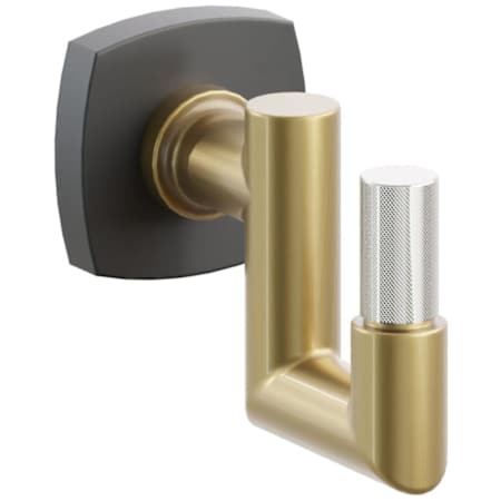 Emtek SELECT Single U Robe Hook with Flat Black Soft Square Rose, Polished Nickel Knurled Tip, and Choice of Round Stem Finish Flat Black Rosette / French Antique Stem / Polished Nickel Tip