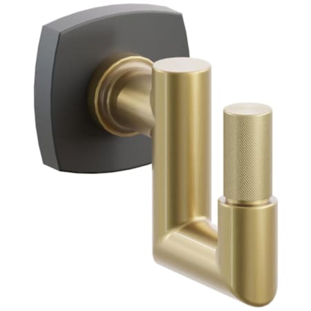 Emtek SELECT Single U Robe Hook with Flat Black Soft Square Rose, Satin Brass Knurled Tip, and Choice of Round Stem Finish Flat Black Rosette / French Antique Stem / Satin Brass Tip