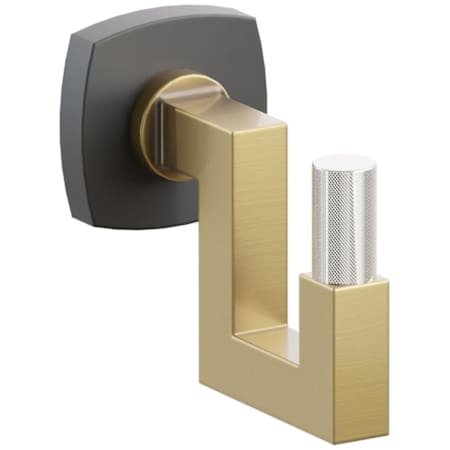 Emtek SELECT Single U Robe Hook with Flat Black Soft Square Rose, Polished Nickel Knurled Tip, and Choice of Square Stem Finish Flat Black Rosette / French Antique Stem / Polished Nickel Tip