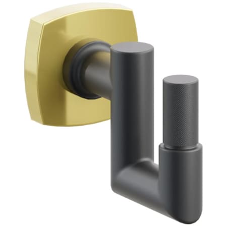 Emtek SELECT Single U Robe Hook with Unlacquered Brass Soft Square Rose and Choice of Round Stem/Knurled Tip Finish Unlacquered Brass Rosette / Flat Black Stem / Flat Black Tip