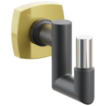 Emtek SELECT Single U Robe Hook with Unlacquered Brass Soft Square Rose, Polished Nickel Smooth Tip, and Choice of Round Stem Finish Unlacquered Brass Rosette / Flat Black Stem / Polished Nickel Tip