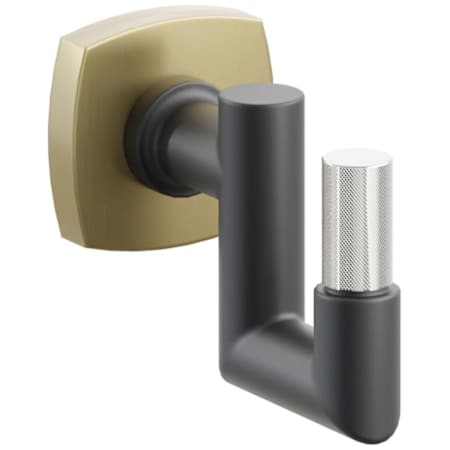 Emtek SELECT Single U Robe Hook with Satin Brass Soft Square Rose, Polished Nickel Knurled Tip, and Choice of Round Stem Finish Satin Brass Rosette / Flat Black Stem / Polished Nickel Tip