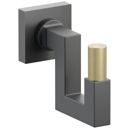 Emtek SELECT Single U Robe Hook with Oil Rubbed Bronze Small Square Rose, Satin Brass Knurled Tip, and Choice of Square Stem Finish Oil Rubbed Bronze Rosette / Flat Black Stem / Satin Brass Tip
