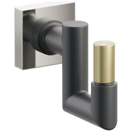Emtek SELECT Single U Robe Hook with Polished Nickel Small Square Rose, Satin Brass Smooth Tip, and Choice of Round Stem Finish Polished Nickel Rosette / Flat Black Stem / Satin Brass Tip