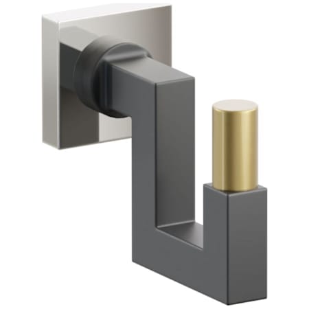 Emtek SELECT Single U Robe Hook with Polished Nickel Small Square Rose, French Antique Smooth Tip, and Choice of Square Stem Finish Polished Nickel Rosette / Flat Black Stem / French Antique Tip
