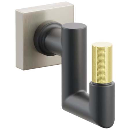 Emtek SELECT Single U Robe Hook with Satin Nickel Small Square Rose, Unlacquered Brass Knurled Tip, and Choice of Round Stem Finish Satin Nickel Rosette / Flat Black Stem / Unlacquered Brass Tip