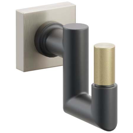 Emtek SELECT Single U Robe Hook with Satin Nickel Small Square Rose, Satin Brass Knurled Tip, and Choice of Round Stem Finish Satin Nickel Rosette / Flat Black Stem / Satin Brass Tip