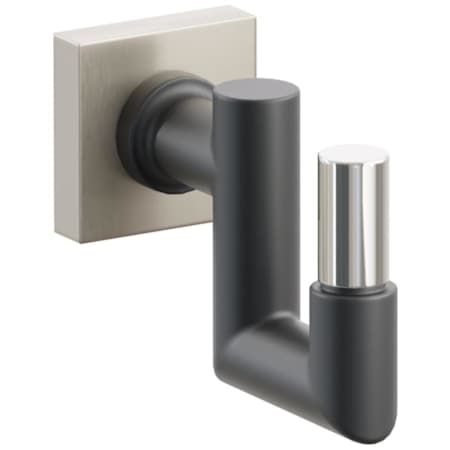 Emtek SELECT Single U Robe Hook with Satin Nickel Small Square Rose, Polished Nickel Smooth Tip, and Choice of Round Stem Finish Satin Nickel Rosette / Flat Black Stem / Polished Nickel Tip