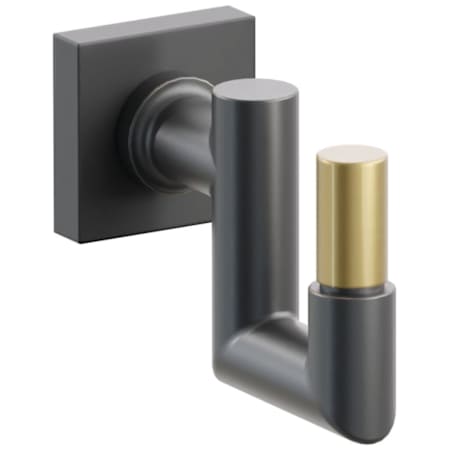 Emtek SELECT Single U Robe Hook with Flat Black Small Square Rose, French Antique Smooth Tip, and Choice of Round Stem Finish Flat Black Rosette / Oil Rubbed Bronze Stem / French Antique Tip