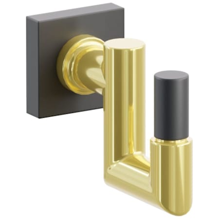Emtek SELECT Single U Robe Hook with Unlacquered Brass Round Stem and Choice of Small Square Rose/Smooth Tip Finish Flat Black Rosette / Unlacquered Brass Stem / Flat Black Tip