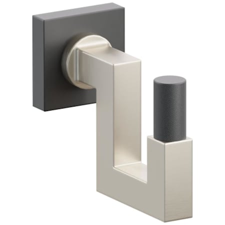 Emtek SELECT Single U Robe Hook with Satin Nickel Square Stem and Choice of Small Square Rose/Knurled Tip Finish Flat Black Rosette / Satin Nickel Stem / Flat Black Tip