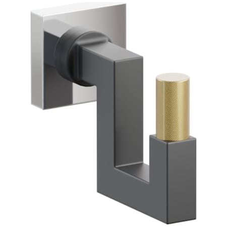 Emtek SELECT Single U Robe Hook with Polished Chrome Small Square Rose, French Antique Knurled Tip, and Choice of Square Stem Finish Polished Chrome Rosette / Flat Black Stem / French Antique Tip