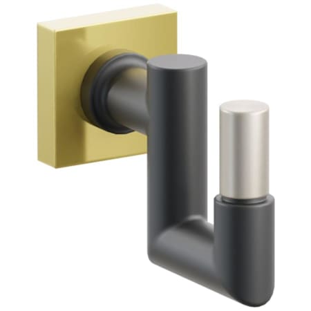 Emtek SELECT Single U Robe Hook with Unlacquered Brass Small Square Rose, Satin Nickel Smooth Tip, and Choice of Round Stem Finish Unlacquered Brass Rosette / Flat Black Stem / Satin Nickel Tip