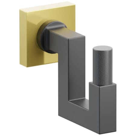 Emtek SELECT Single U Robe Hook with Unlacquered Brass Small Square Rose, Oil Rubbed Bronze Knurled Tip, and Choice of Square Stem Finish Unlacquered Brass Rosette / Flat Black Stem / Oil Rubbed Bronze Tip