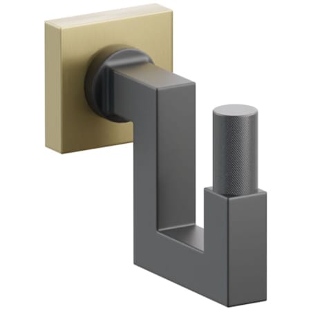 Emtek SELECT Single U Robe Hook with Satin Brass Small Square Rose, Oil Rubbed Bronze Knurled Tip, and Choice of Square Stem Finish Satin Brass Rosette / Flat Black Stem / Oil Rubbed Bronze Tip