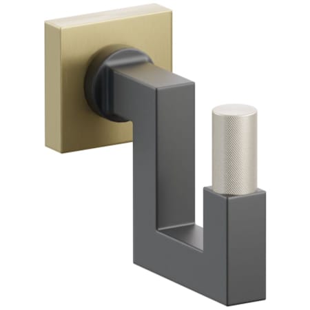 Emtek SELECT Single U Robe Hook with Satin Brass Small Square Rose, Satin Nickel Knurled Tip, and Choice of Square Stem Finish Satin Brass Rosette / Flat Black Stem / Satin Nickel Tip