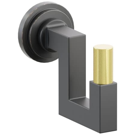 Emtek SELECT Single U Robe Hook with Oil Rubbed Bronze Step Disc Rose, Unlacquered Brass Knurled Tip, and Choice of Square Stem Finish Oil Rubbed Bronze Rosette / Flat Black Stem / Unlacquered Brass Tip