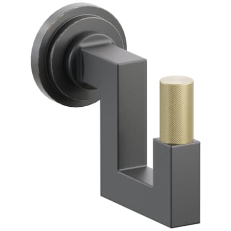Emtek SELECT Single U Robe Hook with Oil Rubbed Bronze Step Disc Rose, Satin Brass Knurled Tip, and Choice of Square Stem Finish Oil Rubbed Bronze Rosette / Flat Black Stem / Satin Brass Tip