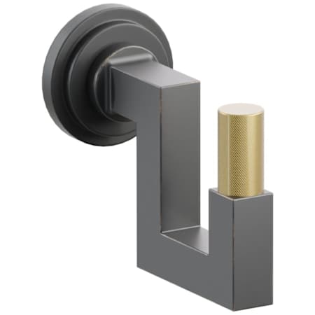Emtek SELECT Single U Robe Hook with Flat Black Step Disc Rose, French Antique Knurled Tip, and Choice of Square Stem Finish Flat Black Rosette / Oil Rubbed Bronze Stem / French Antique Tip