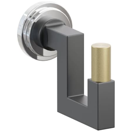 Emtek SELECT Single U Robe Hook with Polished Chrome Step Disc Rose, Satin Brass Knurled Tip, and Choice of Square Stem Finish Polished Chrome Rosette / Flat Black Stem / Satin Brass Tip