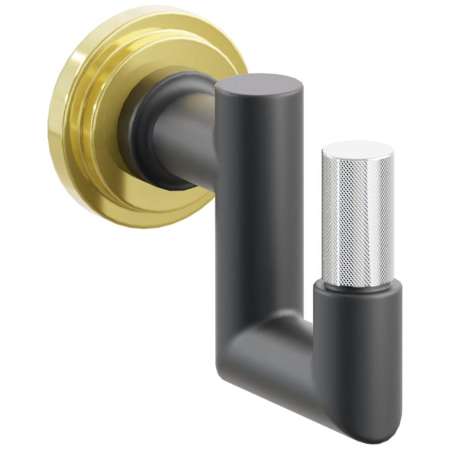 Emtek SELECT Single U Robe Hook with Unlacquered Brass Step Disc Rose, Polished Chrome Knurled Tip, and Choice of Round Stem Finish Unlacquered Brass Rosette / Flat Black Stem / Polished Chrome Tip
