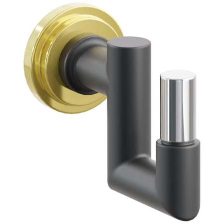 Emtek SELECT Single U Robe Hook with Unlacquered Brass Step Disc Rose, Polished Chrome Smooth Tip, and Choice of Round Stem Finish Unlacquered Brass Rosette / Flat Black Stem / Polished Chrome Tip