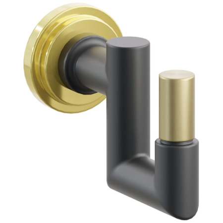 Emtek SELECT Single U Robe Hook with Unlacquered Brass Step Disc Rose, Satin Brass Smooth Tip, and Choice of Round Stem Finish Unlacquered Brass Rosette / Flat Black Stem / Satin Brass Tip