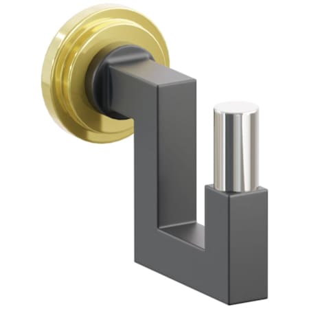 Emtek SELECT Single U Robe Hook with Unlacquered Brass Step Disc Rose, Polished Nickel Smooth Tip, and Choice of Square Stem Finish Unlacquered Brass Rosette / Flat Black Stem / Polished Nickel Tip
