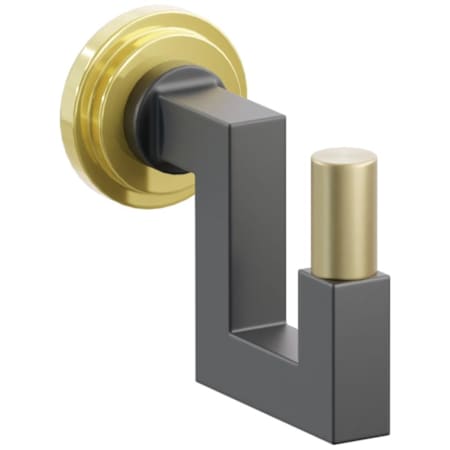 Emtek SELECT Single U Robe Hook with Unlacquered Brass Step Disc Rose, Satin Brass Smooth Tip, and Choice of Square Stem Finish Unlacquered Brass Rosette / Flat Black Stem / Satin Brass Tip